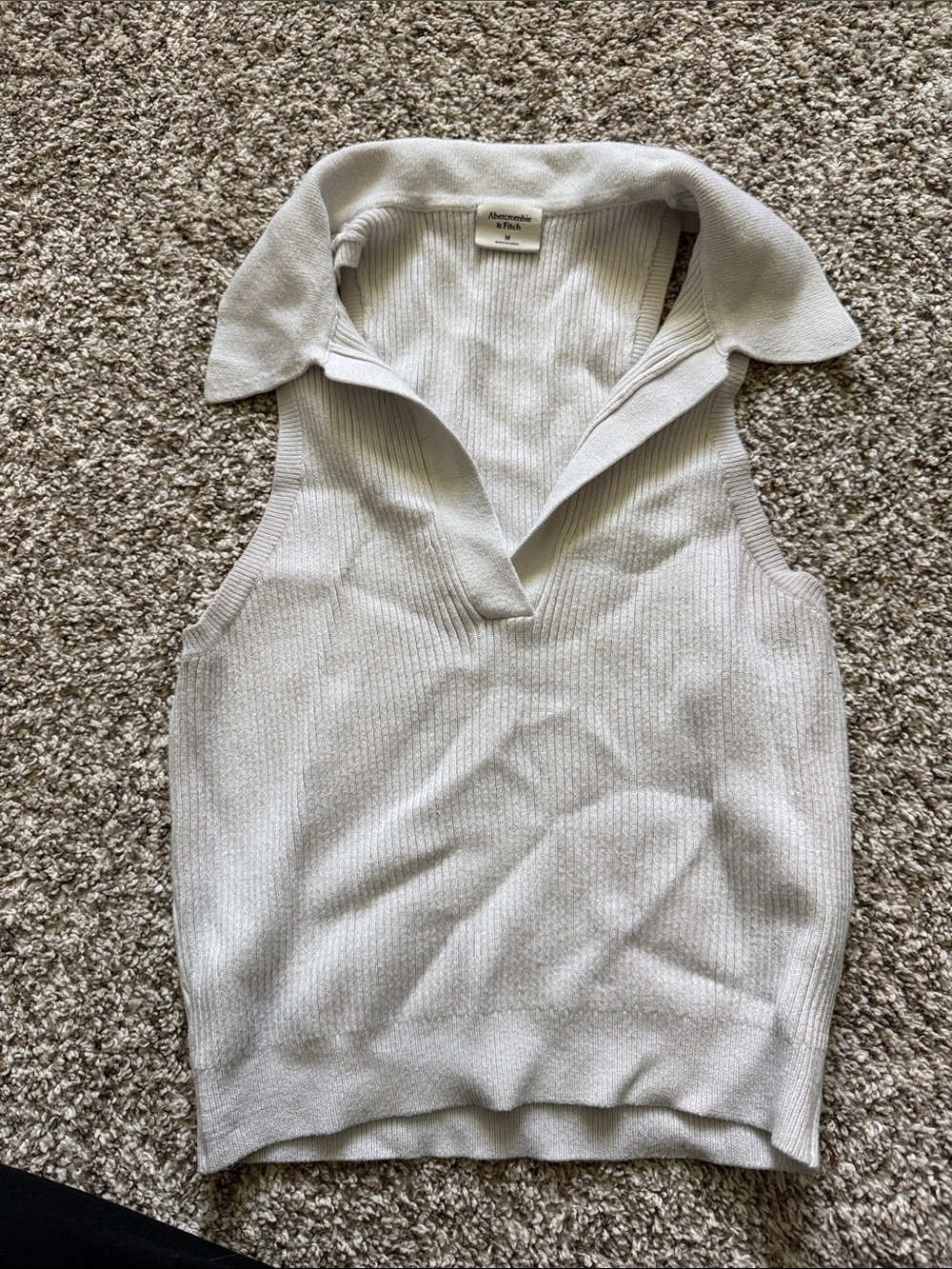 Abercrombie & Fitch Ribbed Knit Tank Top in Off-White
